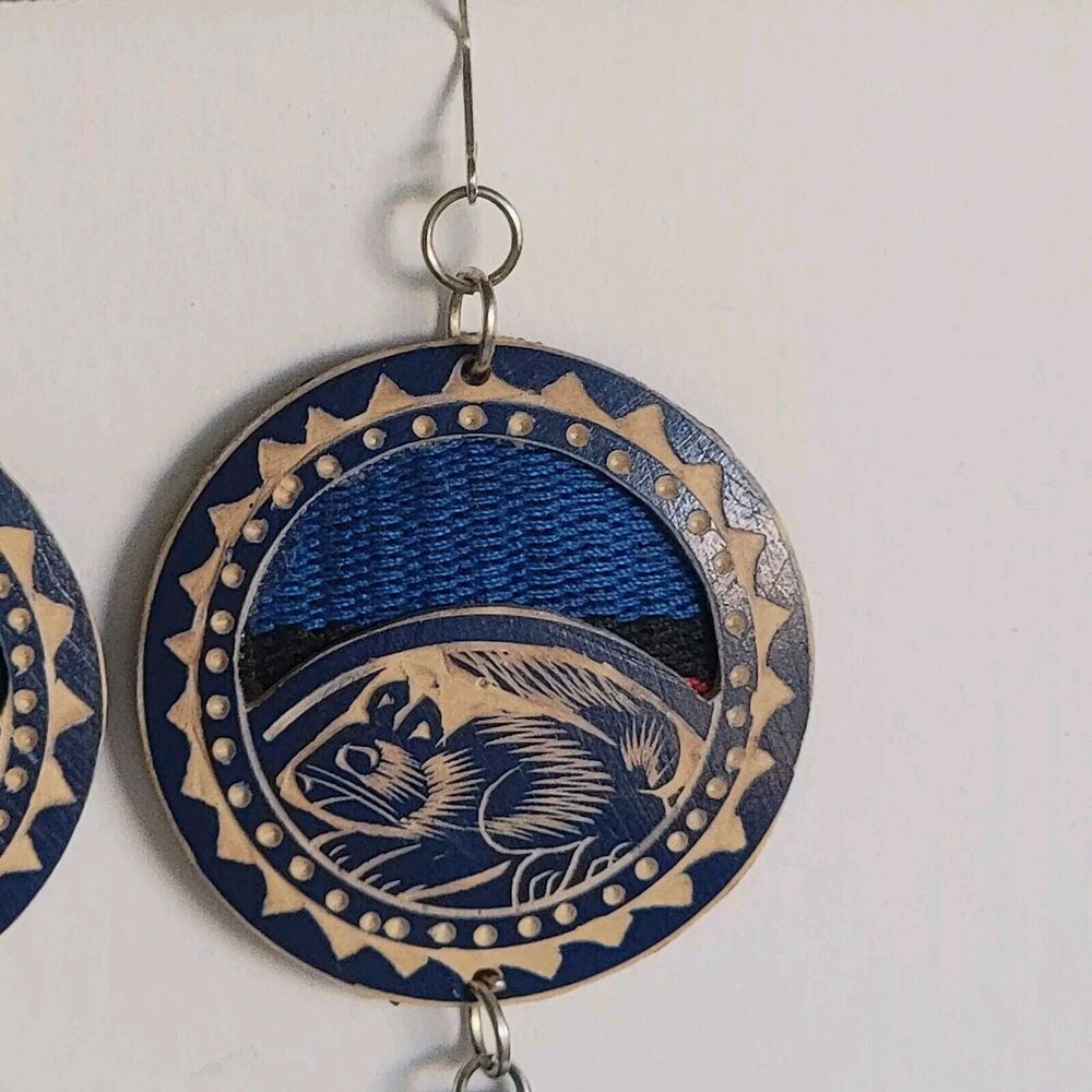Hand Carved Gourd Earrings Oaxaca Mexican Folk Art 3" Long OOAK Squirrell? - Picture 4 of 5